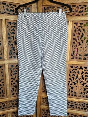 LISETTE Slim Ankle Jeans in White and Navy Geometric